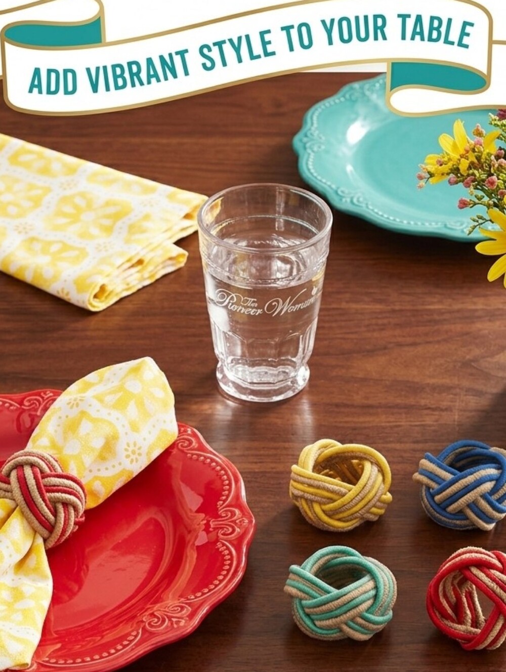 New The Pioneer Woman Woven Napkin Rings Set of 4 Jute Rope Turk's Head Knot